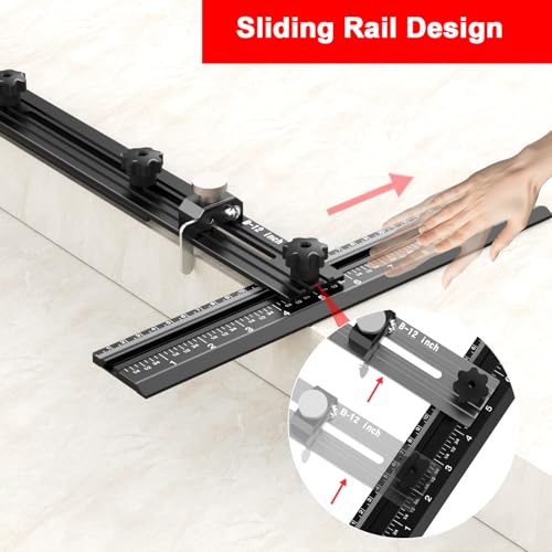 Stair Tread Template Tool – Stair Tread Gauge Jig, Aluminum Alloy Measuring and Scribe Tool for Accurate Angle, Depth, and Length Measurement of Stairs, Risers, and Partitions - color: FullBlack