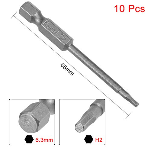 uxcell 10 Pcs H2 Magnetic Hex Head Screwdriver Bits, 1/4 Inch Hex Shank 2.56-inch Length S2 Power Tools - size: H2*65mm