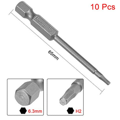 uxcell 10 Pcs H2 Magnetic Hex Head Screwdriver Bits, 1/4 Inch Hex Shank 2.56-inch Length S2 Power Tools - size: H2*65mm