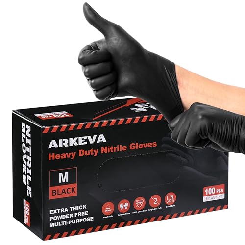 ARKEVA Black Nitrile Disposable Gloves 6 Mil. Chemical Resistance, Tear-Resistance, Latex & Powder Free - size: Large