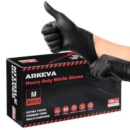 ARKEVA Black Nitrile Disposable Gloves 6 Mil. Chemical Resistance, Tear-Resistance, Latex & Powder Free - size: Large