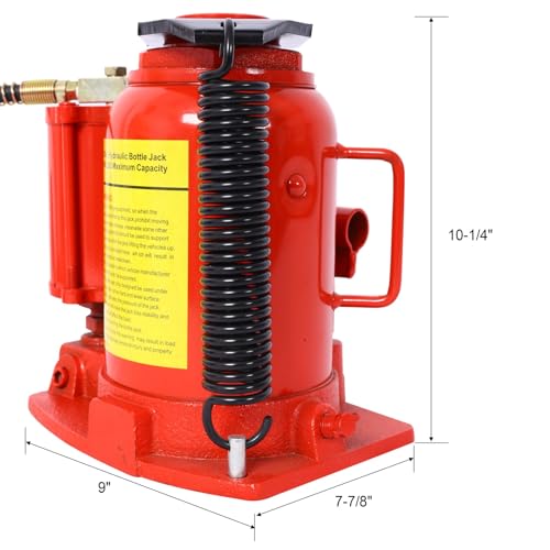32 Ton Air Hydraulic Bottle Jack, Professional Lifting Jack for Heavy Machinery & Large Trucks, 10-16.3 Inch Height Range with Extendable Screw(Red) - color: Red, size: 32 Ton
