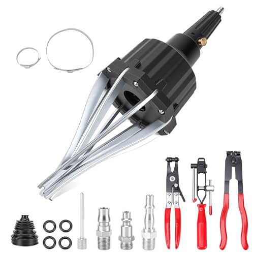 Pneumatic CV Boot Expander Spreader Tool Kit, Installation Removal Repair Kit with 3 Clamp Pliers 15 Pairs Hose Clamp, Universal CV Joint Boot Tool Compatible with ATV UTV (Black) - color: Black