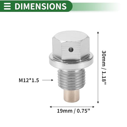 Motoforti Universal Oil Pan Screw Oil Drain Plug Sump Drain Nut Bolt, M12x1.5, Aluminium Alloy, Silver Tone, 1 Set - size: M12x1.5