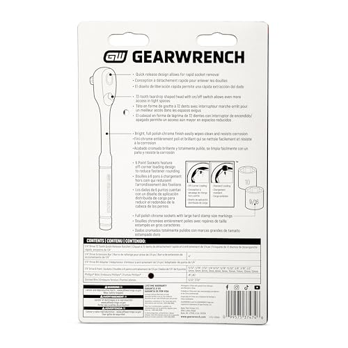 GEARWRENCH Mechanics Hand Tool Set, 27 Pc, 1/4 in Drive, Socket Rail and Bit Holder, Metric/SAE | GWXSCBMTS14 - size: 27 Piece, style: SAE/Metric