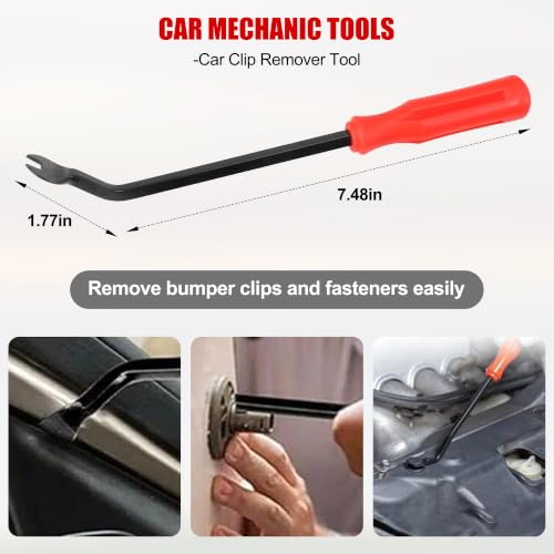 26PCS Car Tool Kit with Long Reach J-Hook, Telescoping Magnetic Pickup Tool with Light, Trim Removal, Air Wedge Bag for Minor Repairs of Car, Home etc.