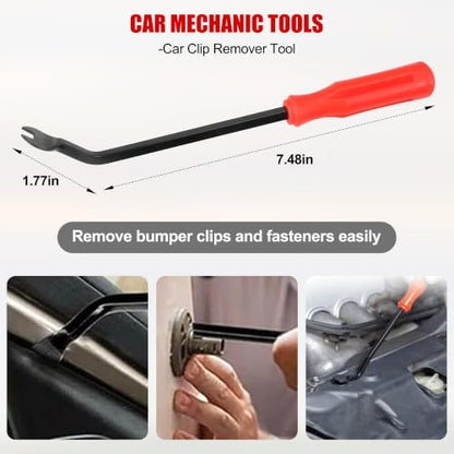 26PCS Car Tool Kit with Long Reach J-Hook, Telescoping Magnetic Pickup Tool with Light, Trim Removal, Air Wedge Bag for Minor Repairs of Car, Home etc.