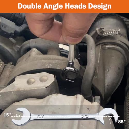 Mini Double Open End Wrench Set Metric and SAE 20 Pcs 4-11mm & 5/32" to 7/16" Mirror Chrome Finish Super Thin Open Ended Spanner Double Angle Head with Portable Storage Pouches - style: Metric & SAE (Double Open End)
