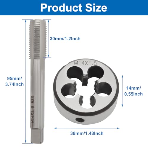 Waziaqoc M14 x 1.5mm Tap and Die Set | Metric, High-Speed Steel, Thread Tap and Die, Various Metals, Right Hand - size: M14 x 1.5mm
