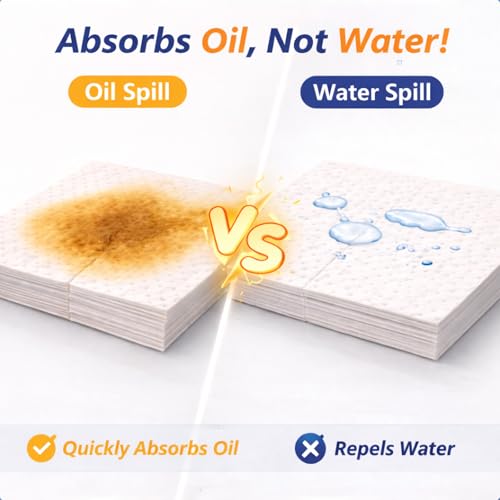 PONO 50pcs Oil-Only Absorbent Mat Pads, 15" x 20" Oil Absorbing Mats | Absorbs Oil and Fuel | Heavyweight Spill Absorbent Pads for Bilges, Boats, Vehicles and Tools - White