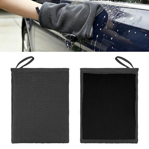 2PCS Clay Mitt Auto Detailing, Mitt Finish for Car Detailing, Microfiber Clays Towel for Car Cleaning and Polishing, Medium Grade Clay Bar Glove for Painted Surface, Glass, Plastic (Black) - color: Black