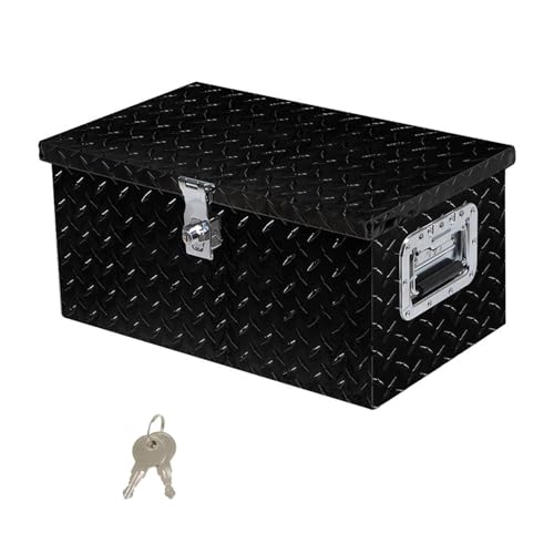 Silscvtt 20 * 12 * 9.6 Inch Black Aluminum Diamond Plate Tool Box with Key Locks - Durable Pickup Truck Toolbox