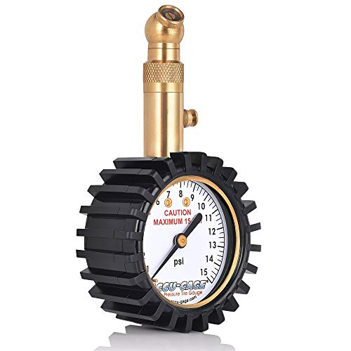 Accu-Gage Low Pressure Tire Gauge with Protective Rubber Guard, Angled Chuck, 15psi - size: 15 PSI