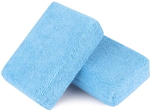 AIDEA Microfiber Applicator Pads-2 Pack, Car Wash Sponge, Blue | Premium Microfiber Sponge and Cleaning Pads, Perfect for Effortless Wax, Sealant, and Conditioner Application - color: Light Blue, size: 2 PK