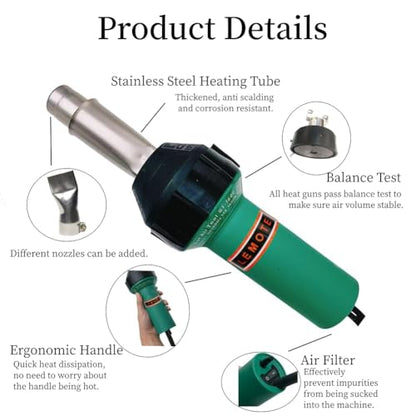 110V 1600W Professional PVC Roofing Welding Tools Heat Gun Kit Plastic Welder Hot Air Weld Gun with Roofing Seam Rollers Seam Tester Probe Weld Nozzle (110V Heat Gun Set) - size: 110V Heat Gun Set