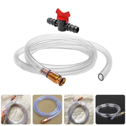 SOLUSTRE Gasoline Siphon Hose Kit with 3 Meter Transfer Hose and Copper Fittings, Automatic Oil and Water Pump for Car Fluid Extraction and Fuel Transfer