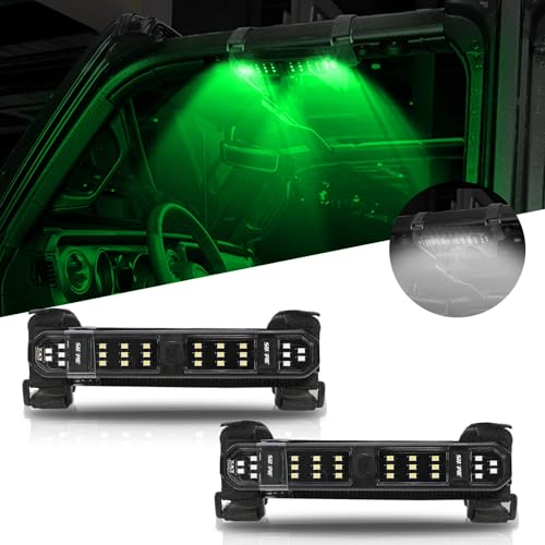 SUNPIE UTV Roll Bar Dome Light w/Battery Power Universal SXS Wireless Interior Lighting for Polaris RZR/Ranger/General Talon/Pioneer Kawasaki Mule/Teryx Can Am/Yamaha, White and Green - color: 2 PCs of White and Green