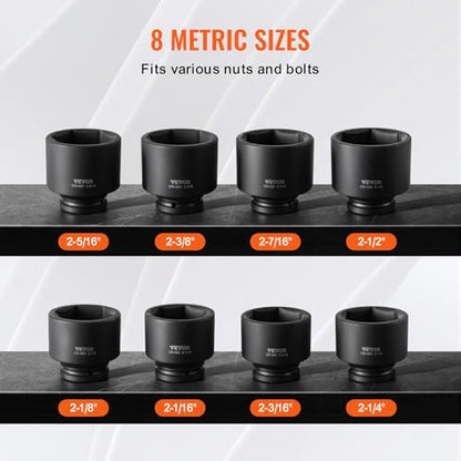 VEVOR Axle Nut Impact Socket Set - 3/4" Drive 6-Point 8-Piece SAE Spindle Nut Socket CR-MO Heat Treated Large Socket Set with Storage Case for Auto Repair, Removing or Installing Axle Nuts - style: 3/4" 8PCS CR-MO