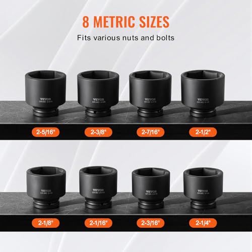 VEVOR Axle Nut Impact Socket Set - 3/4" Drive 6-Point 8-Piece SAE Spindle Nut Socket CR-MO Heat Treated Large Socket Set with Storage Case for Auto Repair, Removing or Installing Axle Nuts - style: 3/4" 8PCS CR-MO