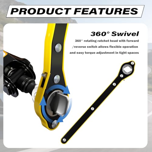 2 in 1 Car Jack Ratchet Wrench with Hexagonal & Cross,Labor-Saving 360° Swivel Scissor Jack Handle with Longer Handle,Portable Car Tire Wheel Lug Wrench Automotive Tools