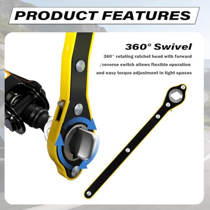 2 in 1 Car Jack Ratchet Wrench with Hexagonal & Cross,Labor-Saving 360° Swivel Scissor Jack Handle with Longer Handle,Portable Car Tire Wheel Lug Wrench Automotive Tools