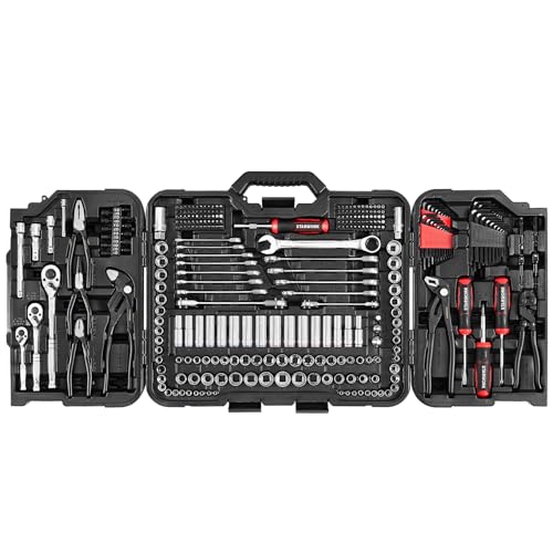 STARWORK TRUE MECHANIC 312-Piece Mechanics Tool Set and Socket Set, Professional 【Pliers Wrench】 SAE/Metric, Mirror-Finish Sockets & Ratchet Wrenches - size: 312 PW_Mirror