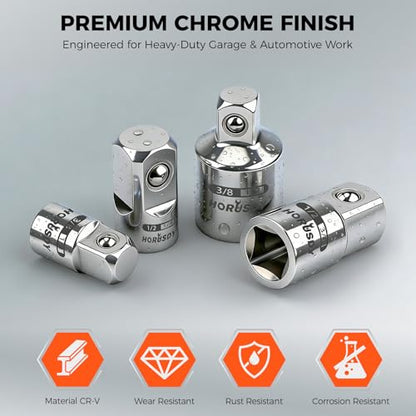 6-Piece Storeable Socket Adapter and Reducer Set with Magnetic Rail, Ratchet Adapter Set 1/4" 3/8" 1/2" Drive, Chrome Vanadium Steel, for Impact Driver & Drill, Organized Holder - style: 6-PCS + Magnetic Rail