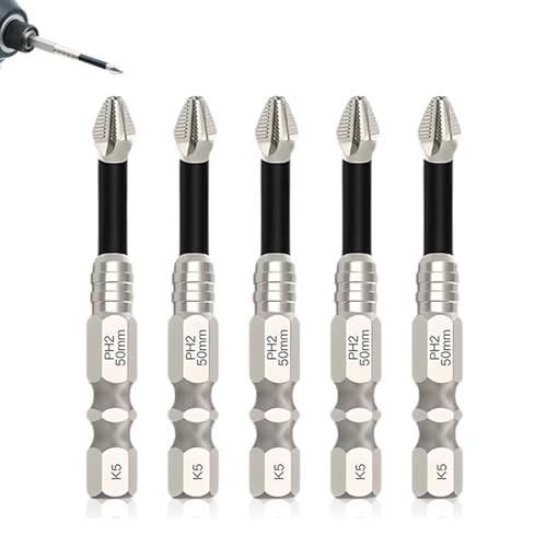 Magnetic Non-Slip Drill Bit Kit - High Magnetic S2 Alloy Steel Screwdriver Bits, Anti-Slip Hex Shank Set (25/50/65/70/90/150mm) for Impact Driver & Electric Drill (50mm-5pcs)