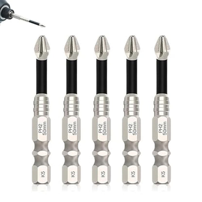 Magnetic Non-Slip Drill Bit Kit - High Magnetic S2 Alloy Steel Screwdriver Bits, Anti-Slip Hex Shank Set (25/50/65/70/90/150mm) for Impact Driver & Electric Drill (50mm-5pcs)