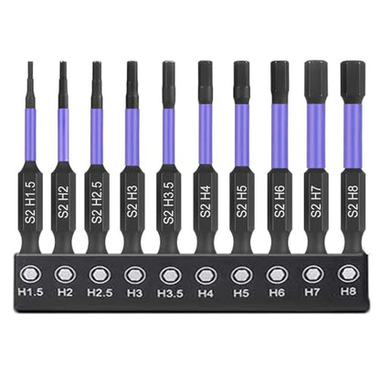 10PCS 1/4 Inch Hex Impact Bit Set, S2 Steel Magnetic Screwdriver Drill Bits for Impact Driver, 2" Long, Machined with Storage Case