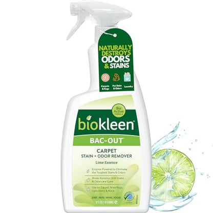 Biokleen Bac-Out Enzyme Cleaner Spray and Stain & Odor Remover for Pet Stains, Laundry, Diapers, Wine, Carpets, & More, Eco-Friendly, Non-Toxic, Lime Scent, 32 Ounces - size: 32 Fl Oz Spray (Pack of 1)