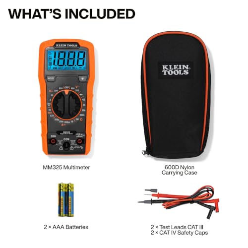 Klein Tools 80196 Digital Multimeter Kit with Case, Manual-Ranging 600V AC/DC Voltage Tester, Tests Batteries, Current, Resistance, Diodes, and Continuity, Protective Carrying Case - size: Manual-Ranging w/Case