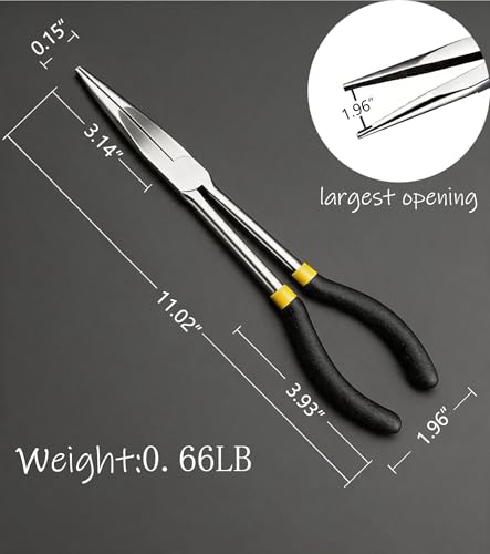 Long Reach Pliers,11 inch,Straight Head,Rust-Proof,Anti-Slip Handle.
