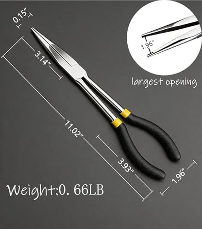 Long Reach Pliers,11 inch,Straight Head,Rust-Proof,Anti-Slip Handle.