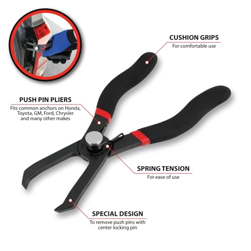 Performance Tool W86561 Angled Push Pin Pliers for Retainer & Anchor for Honda, Toyota, GM, Ford, Chrysler, Black