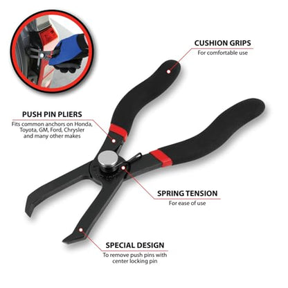 Performance Tool W86561 Angled Push Pin Pliers for Retainer & Anchor for Honda, Toyota, GM, Ford, Chrysler, Black