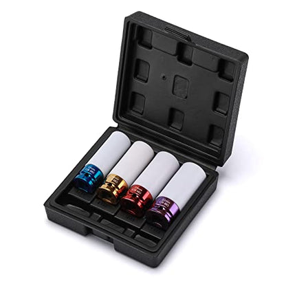 EMENTOL 4PCS 1/2" Drive Thin-Walled Impact Drive Lug Nut Socket Set, CR-MO, Metric, Protective Wheel Impact Socket Set-17mm, 19mm, 21mm, 22mm - size: 4PCS