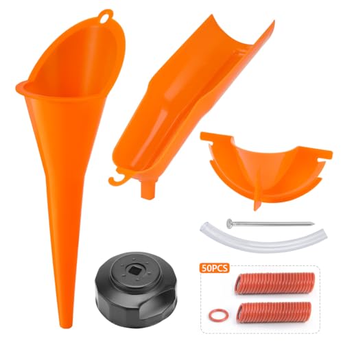 Oil Change Kit Fits for Harley Models, Oil Change Tool Set with Filter Cap Wrench, Crankcase Fill Funnel, Primary Case, Drip-Free Oil Filter Funnel& 50Pcs O-Rings