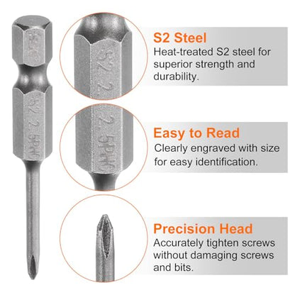HARFINGTON 5pcs #0 Phillips Screwdriver Bit PH0 1/4" Hex Shank 2" (50mm) Long Magnetic S2 Steel Industrial Grade Screw Driver Bit Cross Head Electric Drill Bits 0.098" (2.5mm) Rod - size: PH0 x 50mm x 2.5mm