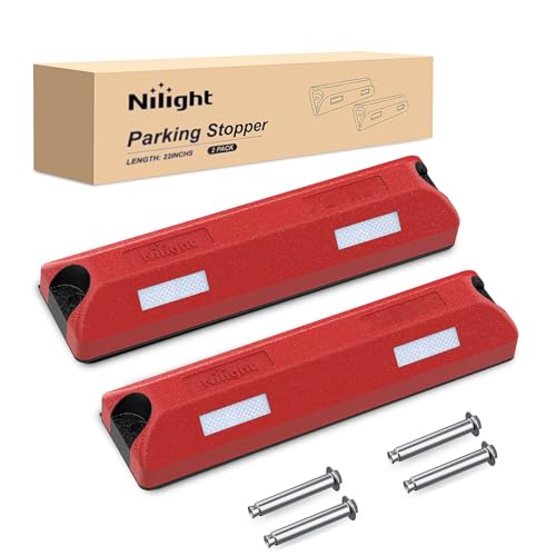 Nilight Rubber Parking Curbs 2 Pack - Heavy Duty 22 Inch Garage Wheel Stops Parking aid Block for Driveway & Parking Lot, Red - size: 22" Red