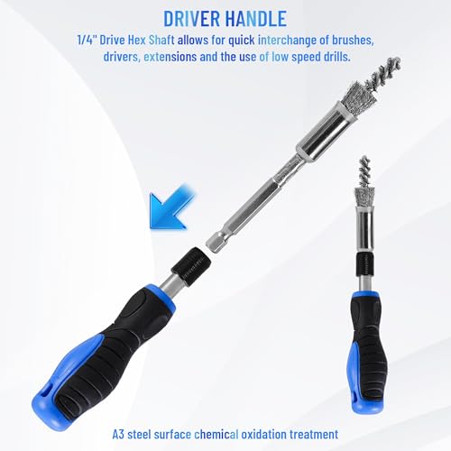 17-Pack Professional Diesel Injector Seat Cleaning Set 8090S on Cylinder Heads with Swabs and Helix Brushes, Two-Stage Brushes, Bore Brushes and Swabs Stainless Steel