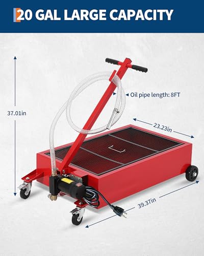 GarveeTech Low Profile Oil Drain Pan 110V | 20 Gal Metal Oil Change Pan Cart with 180W Electric Pump, 8 ft Hose & Folding Handle for Cars, SUVs, Trucks, Buses, RVs - size: 20GAL-110V-Red