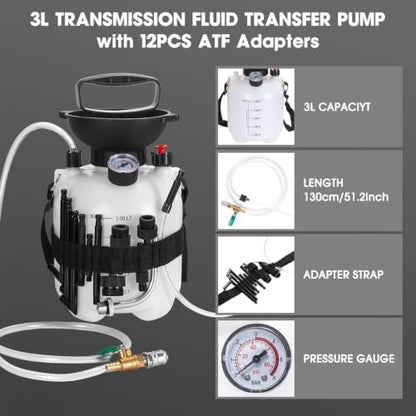AIGMISON 3L Transmission Fluid Pump, Transmission Fluid Hand Pump Automotive,Transmission Oil Pump, Manual Automotive Oil Filling System,Fluid Transfer Pump with 12 pcs ATF Adapters - color: B