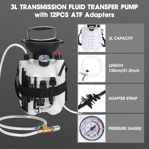 AIGMISON 3L Transmission Fluid Pump, Transmission Fluid Hand Pump Automotive,Transmission Oil Pump, Manual Automotive Oil Filling System,Fluid Transfer Pump with 12 pcs ATF Adapters - color: B