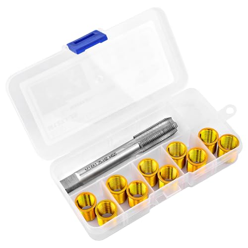 NINEFOX Spark Plug Thread Repair Kit Insert and Tap Set M12x1.25 | 11 piece spark plug rethreading kit with 10 inserts and 1 tap for cylinder head thread repair on cars, trucks, and generators - size: M12x1.25