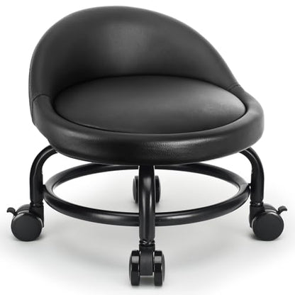 Rolling Stool with Backrest Low Height Rolling Stools, Low Roller Stool Chair, Roller Seats for Home, Office, Garage, Shop, Library
