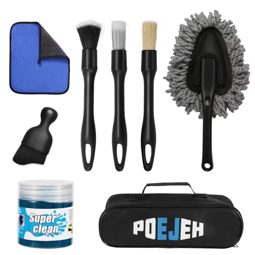 8PCS Car Detailing Kit Boars Hair Brush 160g Reusable Gel Auto Home Use | Scratch-free soft microfiber cloths, big capacity gel, complete car care set, ideal gift for all car lovers