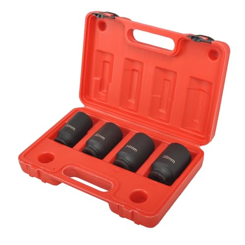 1/2" Drive 12-Point Metric Deep Spindle Axle Nut Socket Set, 4PC | Premium Cr-Mo Steel, 12-Point Extra-Deep Design, High-Contrast Laser Markings, Storage Case Included, Metric 4PC Set - color: 4pcs