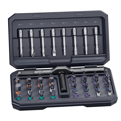 42 in 1 Magnetic Screwdriver, Screwdriver Set, Multi Bit Ratcheting Screwdriver Set with Storage Case Repair Tool Kit for Computer, Eyeglass, Bicycles, Watch, Ring Doorbell, Furniture and DIY - color: Grey, size: 42 PCS