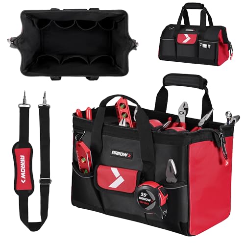 ARROW 16" Tool Bag Organizer with Anti-Slip Feet, Tool Bags for Men Heavy Duty, Wide Open Mouth, Large Capacity with 13 Pockets, Portable Toolbag for Electrician Mechanic Plumber HVAC - size: 16 Inch